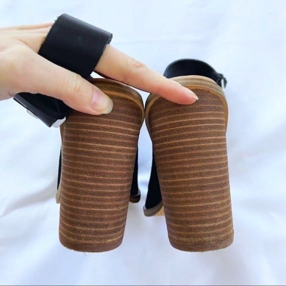 Marc Fisher Black Real Leather Open Toe One Strap Heels 8.5 - Picture 10 of 12